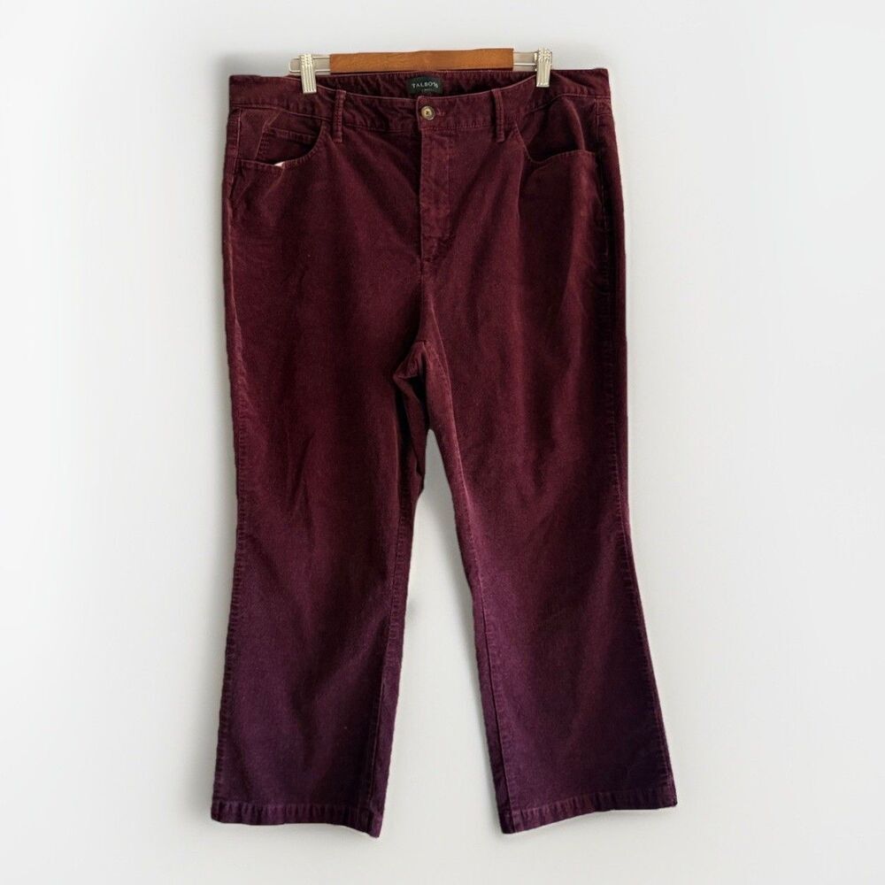 Talbots Corduroy Ankle Crop Pants Burgundy Wine Classic Preppy Academia 16W Plus